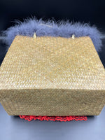 Reimagined Straw Basket….Marabou, Sparkles and Lace!