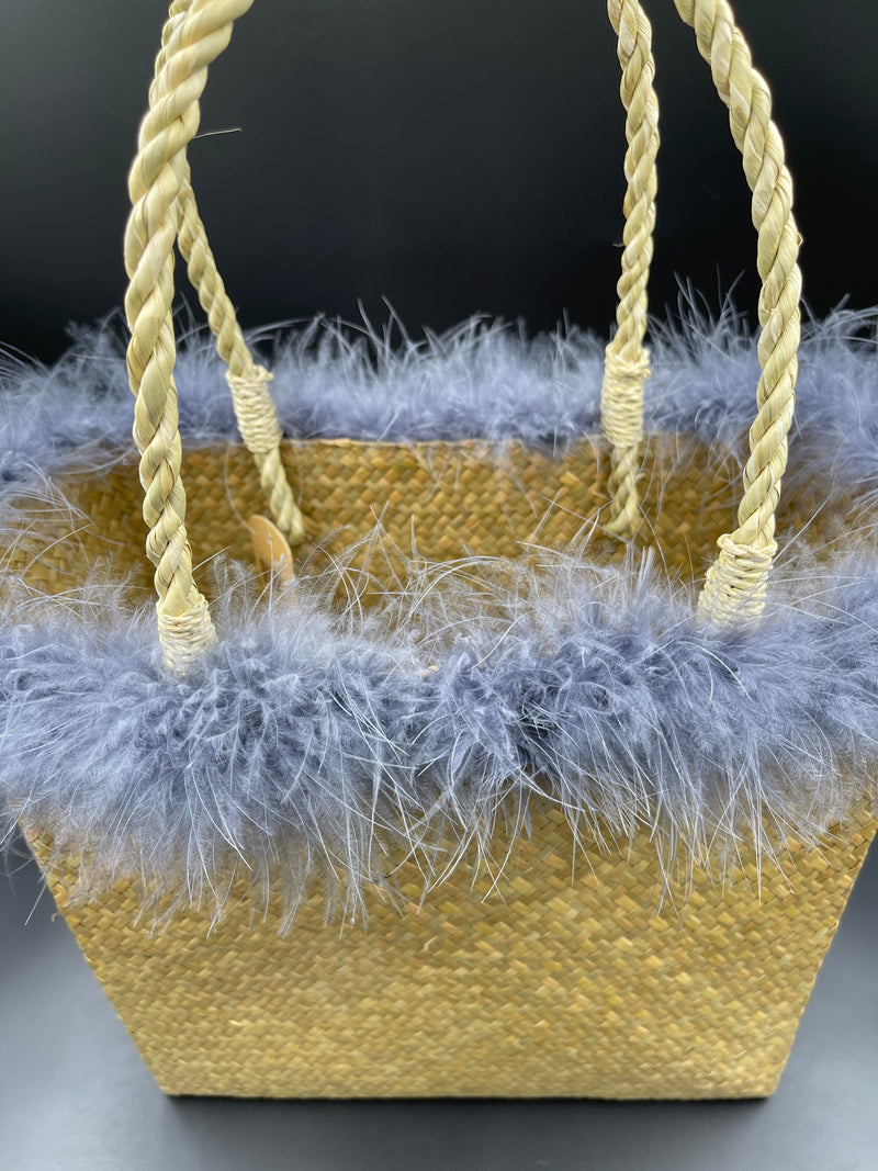 Reimagined Straw Basket….Marabou, Sparkles and Lace!