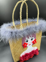 Reimagined Straw Basket….Marabou, Sparkles and Lace!