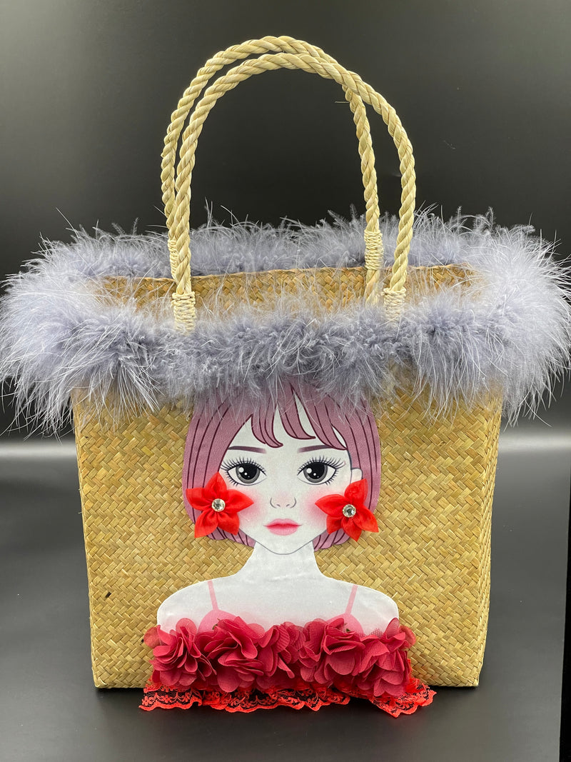 Reimagined Straw Basket….Marabou, Sparkles and Lace!