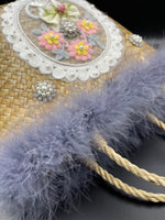 Reimagined Straw Basket….Marabou and Pearls!