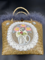 Reimagined Straw Basket….Marabou and Pearls!